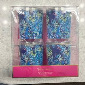 Lilly Pulitzer acrylic, low ball, glasses, pattern— Wade and Sea set of four NWT